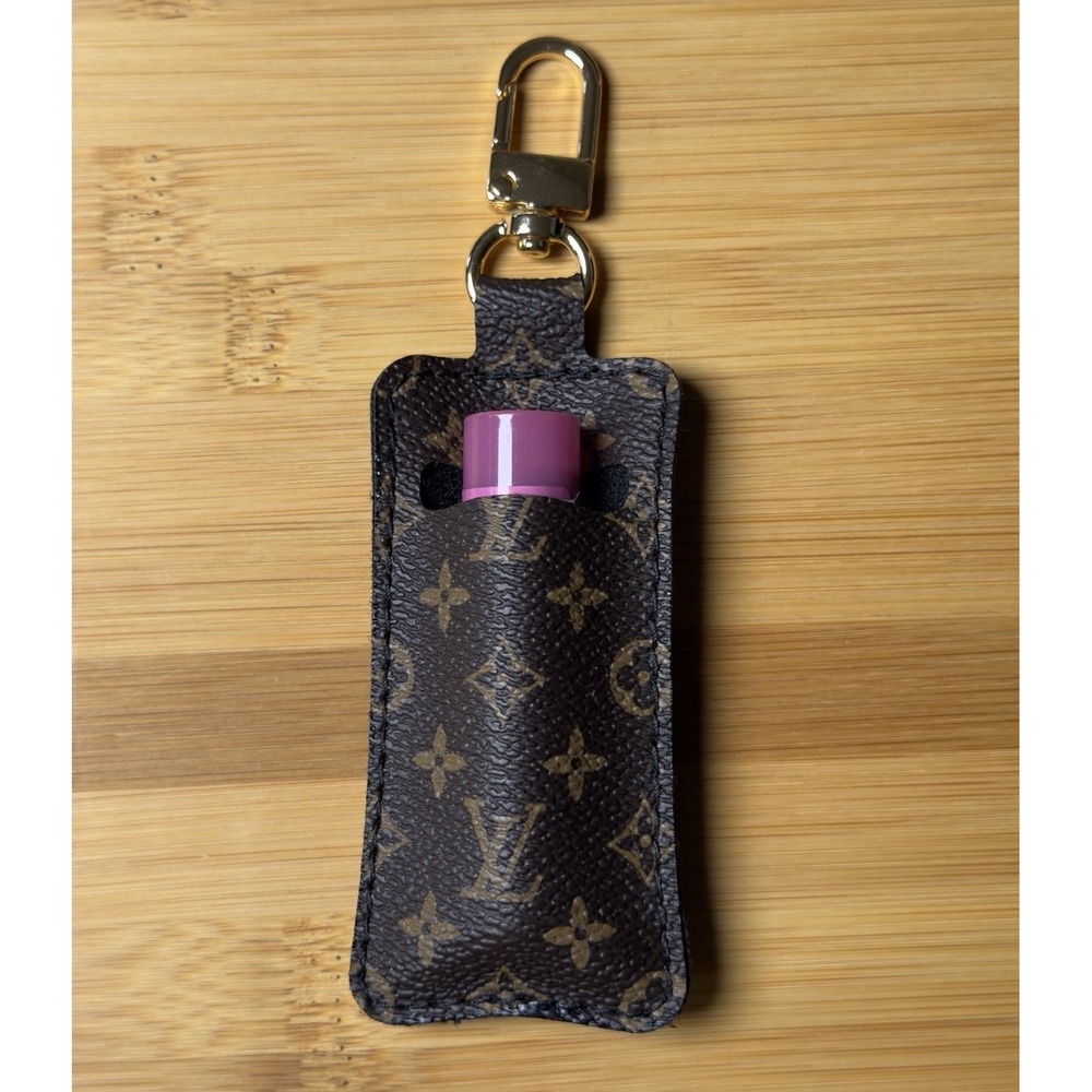 LV Luxury Lip Holder Keychain Brown Classic Monogram, Gold Hardware 1 Pc